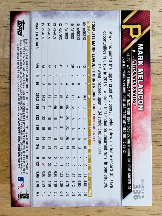 2016 Topps #336 Mark Melancon