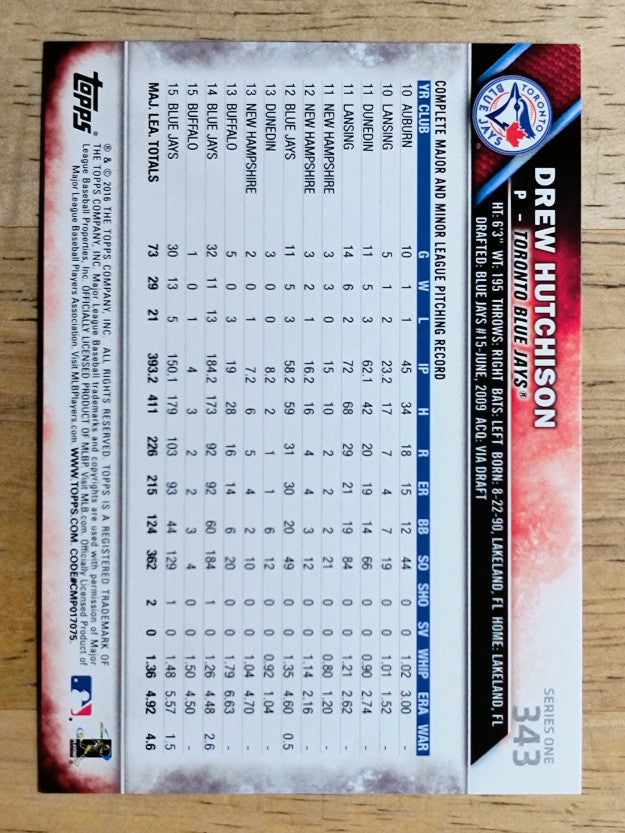 2016 Topps #343 Drew Hutchison