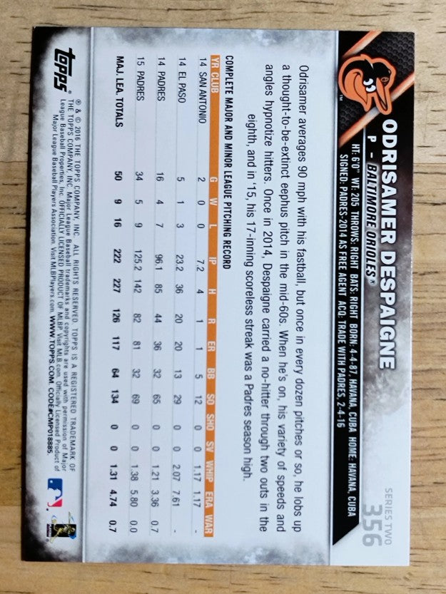 2016 Topps #356 Odrisamer Despaigne