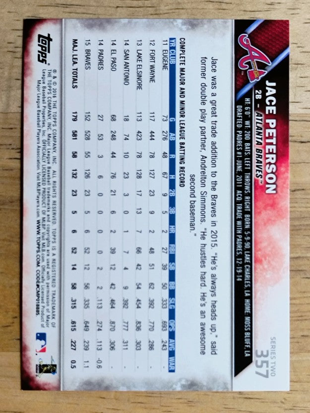2016 Topps #357 Jace Peterson