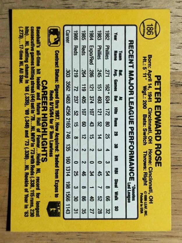 1987 Donruss #186 Pete Rose