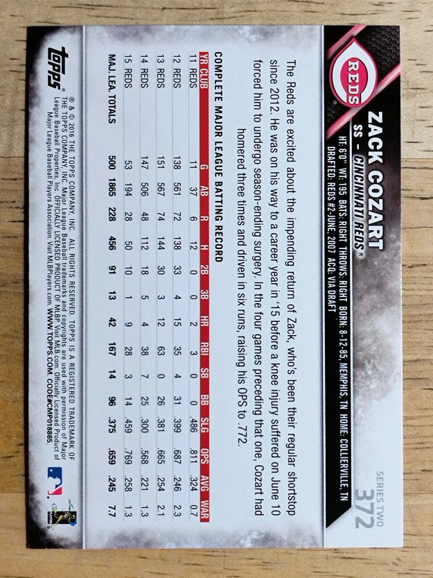 2016 Topps #372 Zack Cozart