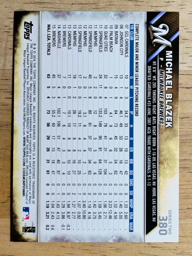 2016 Topps #380 Michael Blazek