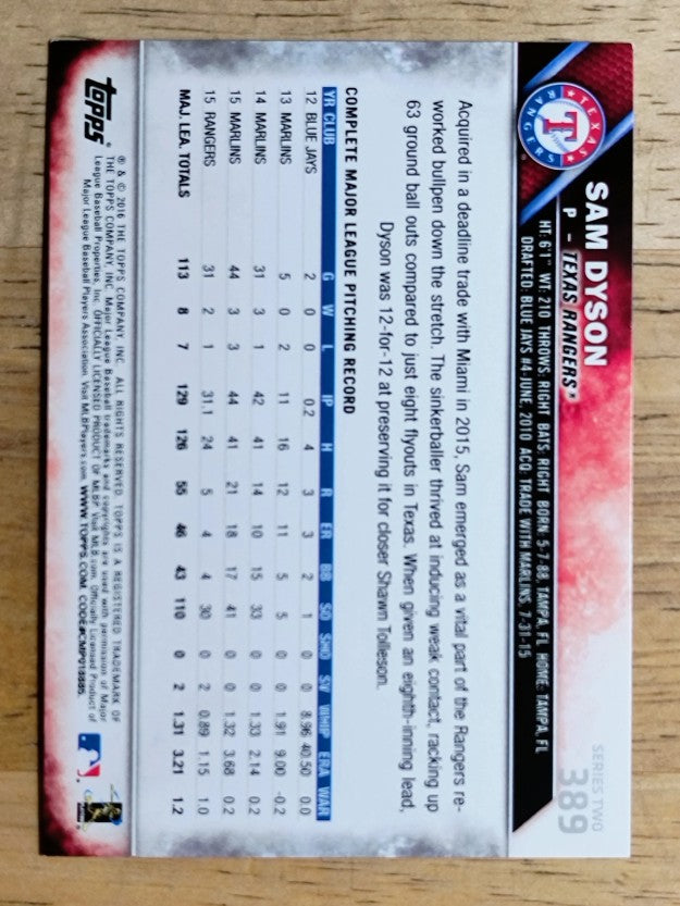 2016 Topps #389 Sam Dyson