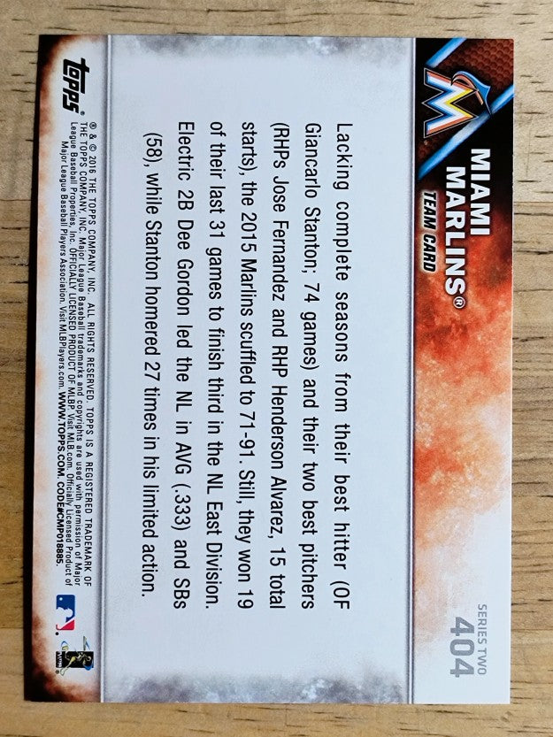 2016 Topps #404 Miami Marlins