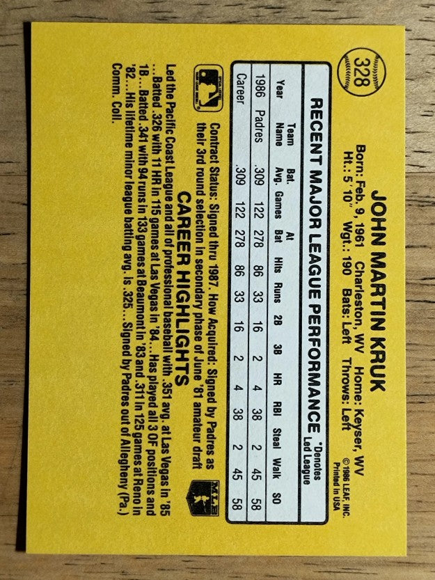 1987 Donruss #328 John Kruk RC