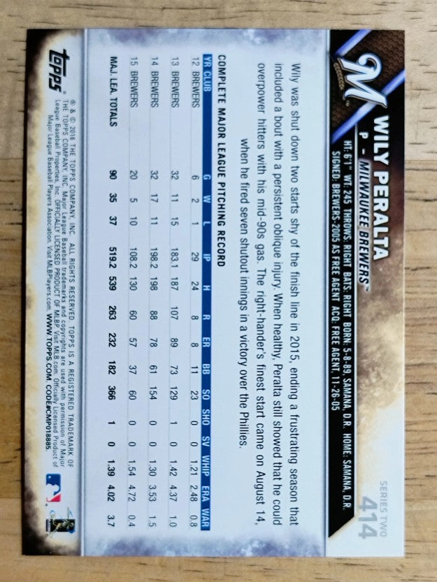 2016 Topps #414A Wily Peralta