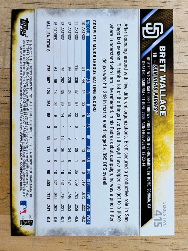 2016 Topps #415 Brett Wallace