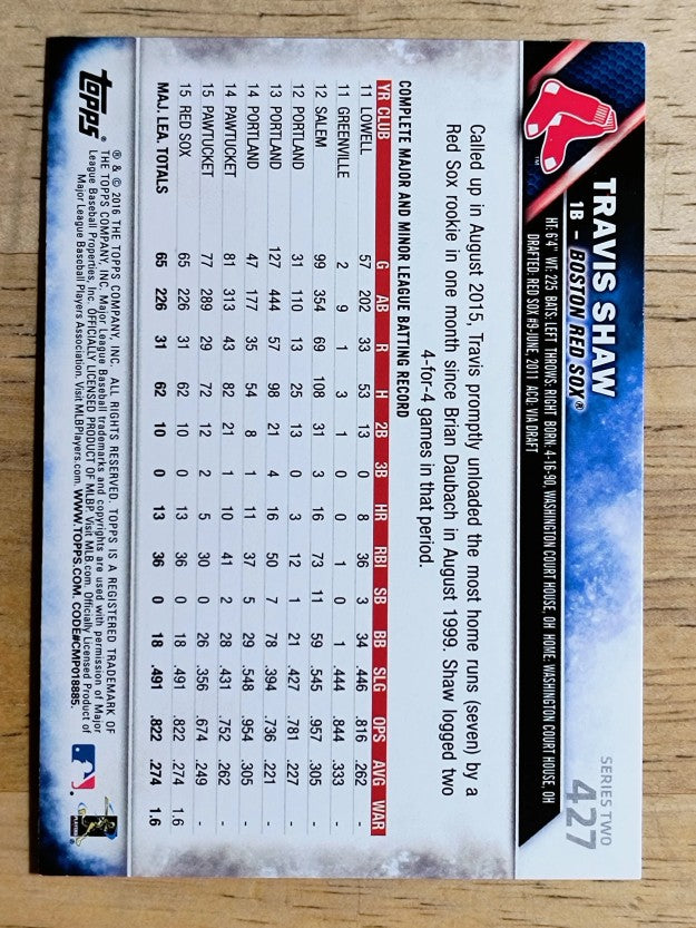 2016 Topps #427 Travis Shaw