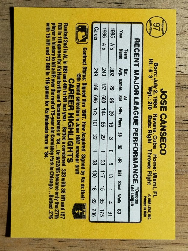 1987 Donruss #97 Jose Canseco