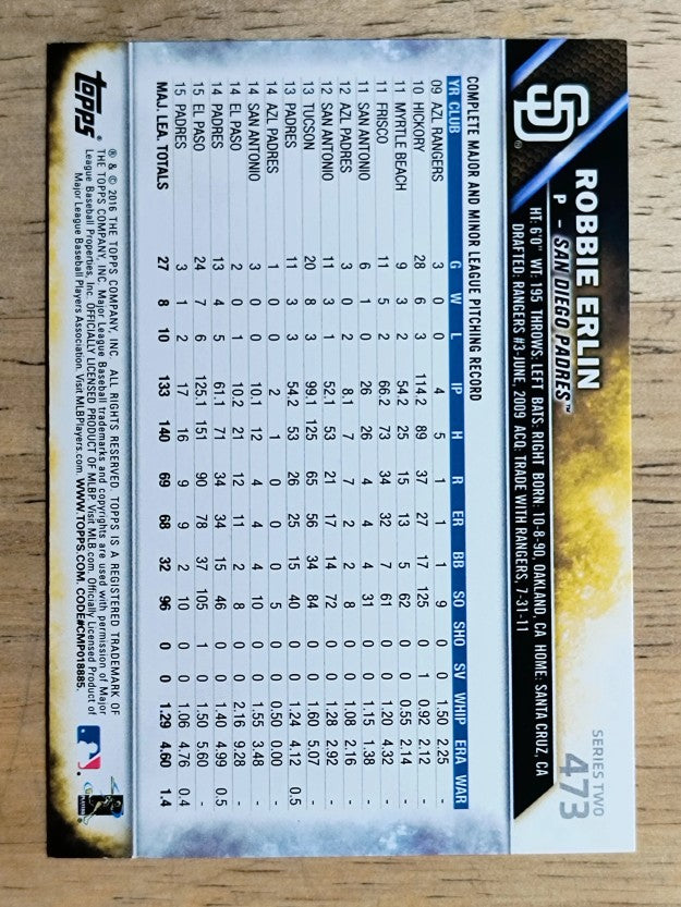 2016 Topps #473 Robbie Erlin