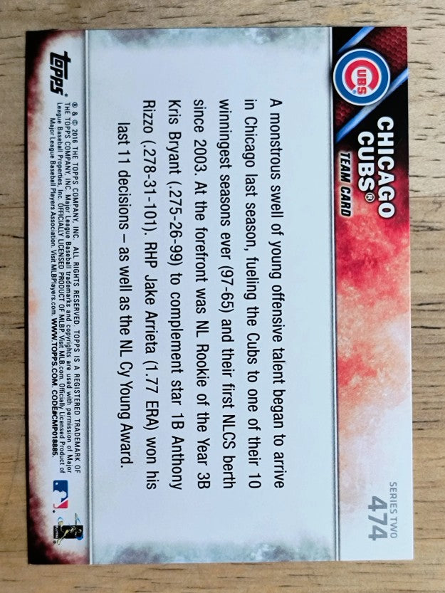 2016 Topps #474 Chicago Cubs