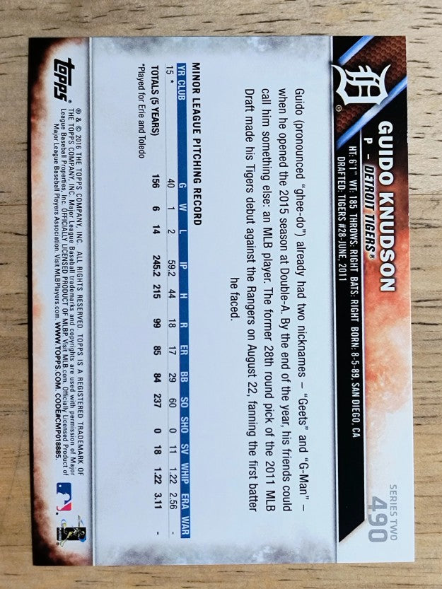2016 Topps #490 Guido Knudson RC