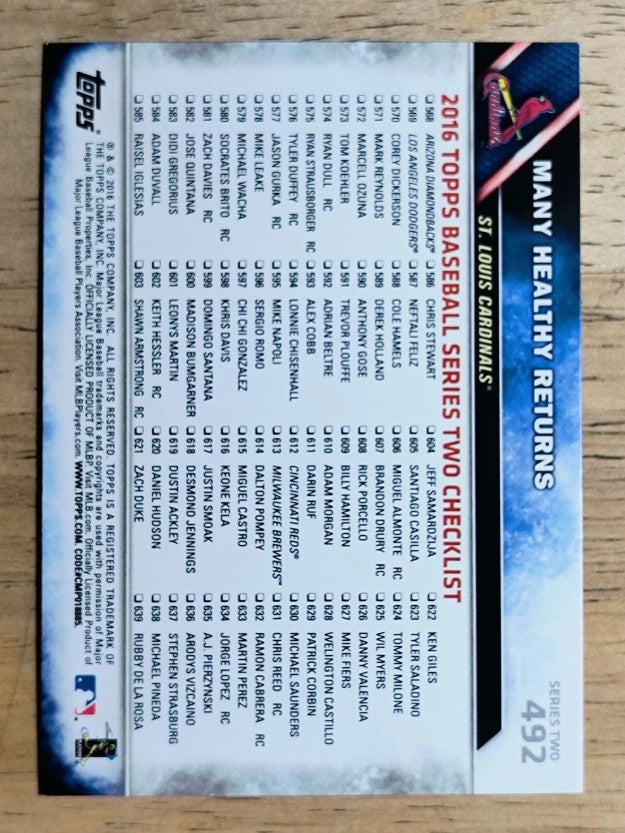 2016 Topps #492 Yadier Molina/Randal Grichuk/Many Healthy Returns
