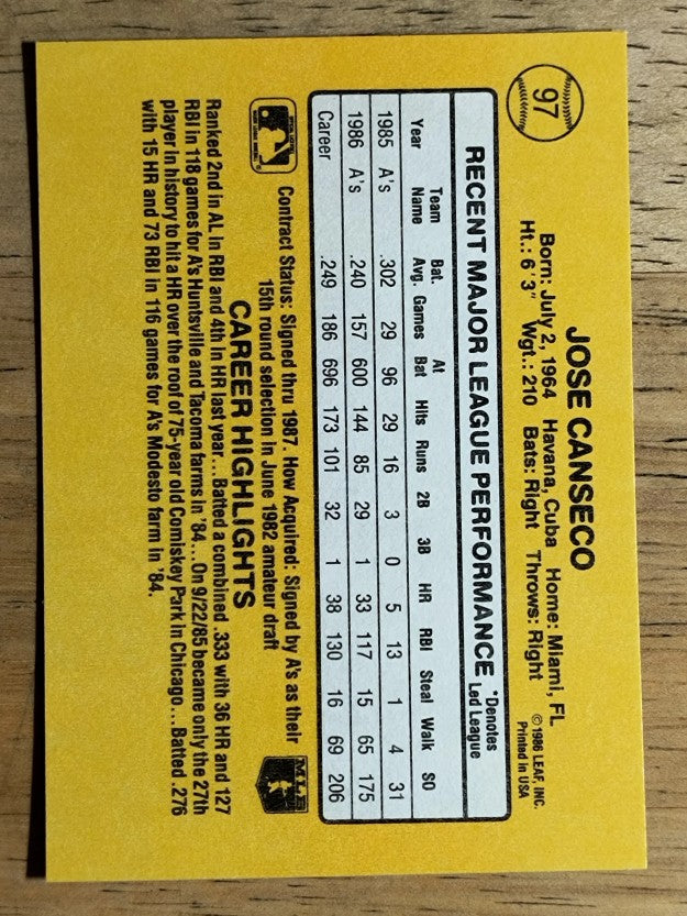 1987 Donruss #97 Jose Canseco