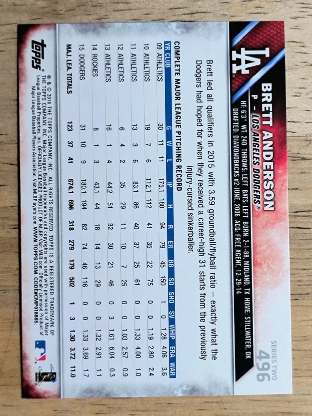 2016 Topps #496A Brett Anderson