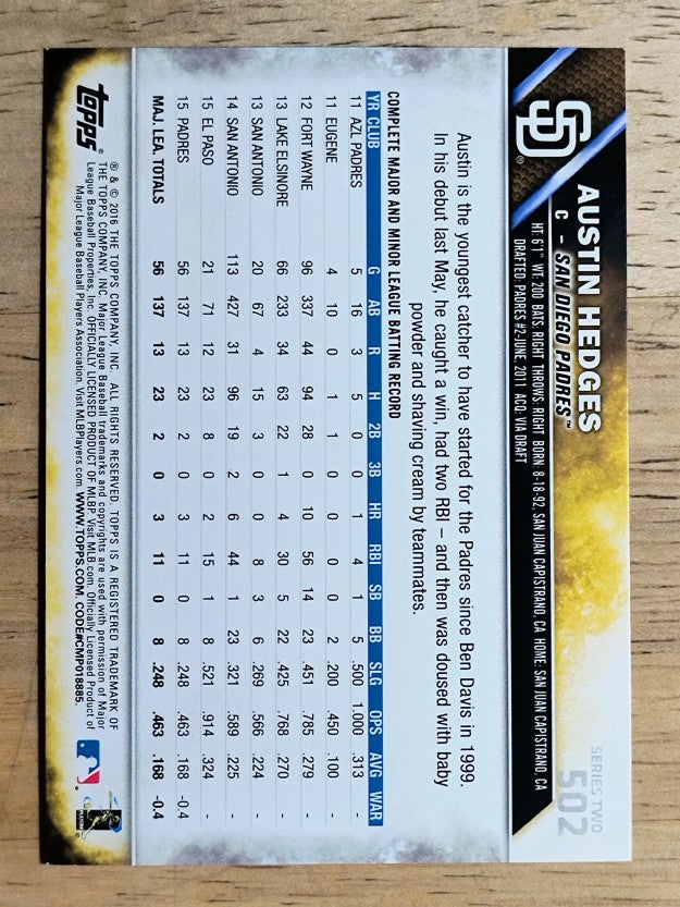 2016 Topps #502 Austin Hedges