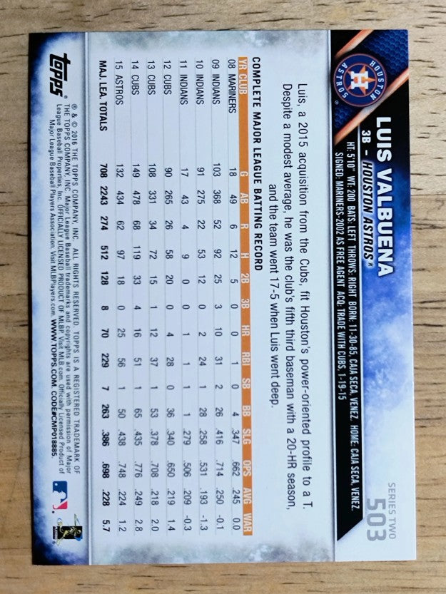 2016 Topps #503 Luis Valbuena