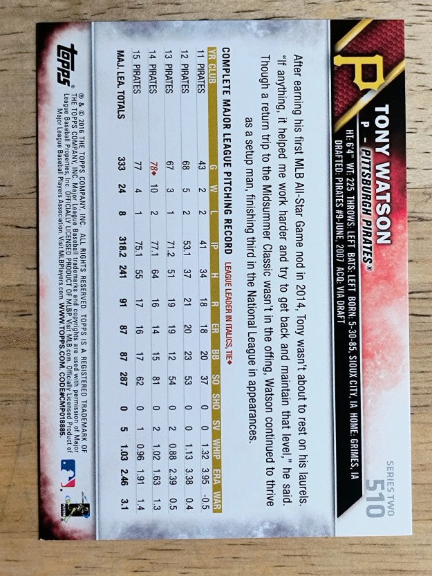 2016 Topps #510 Tony Watson