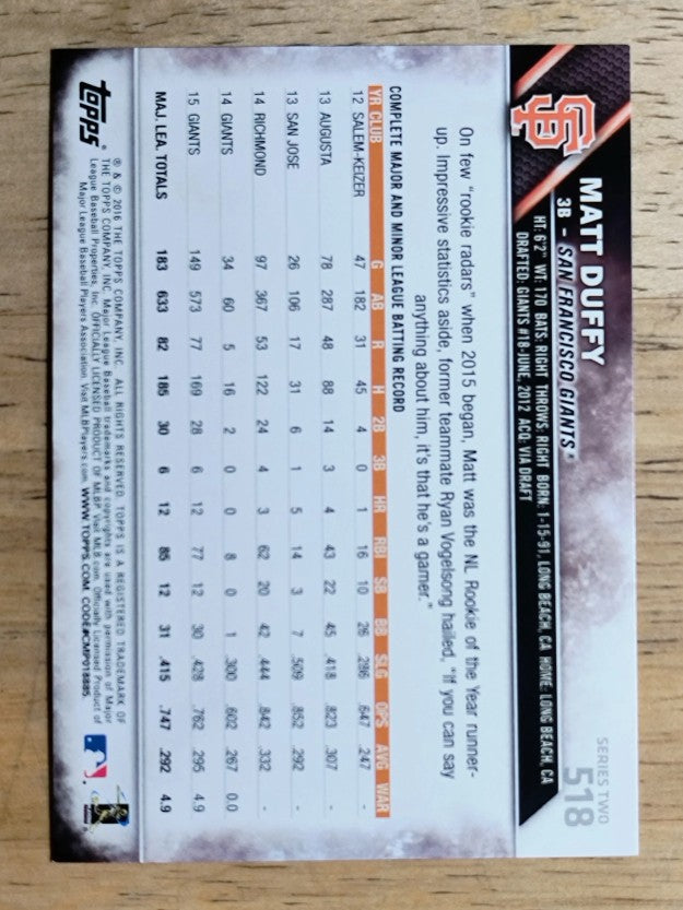 2016 Topps #518A Matt Duffy