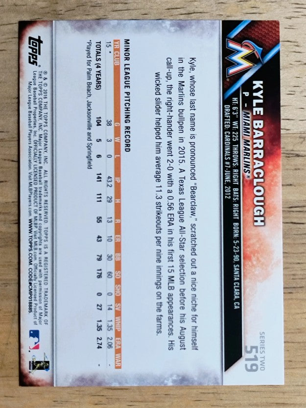 2016 Topps #519 Kyle Barraclough RC