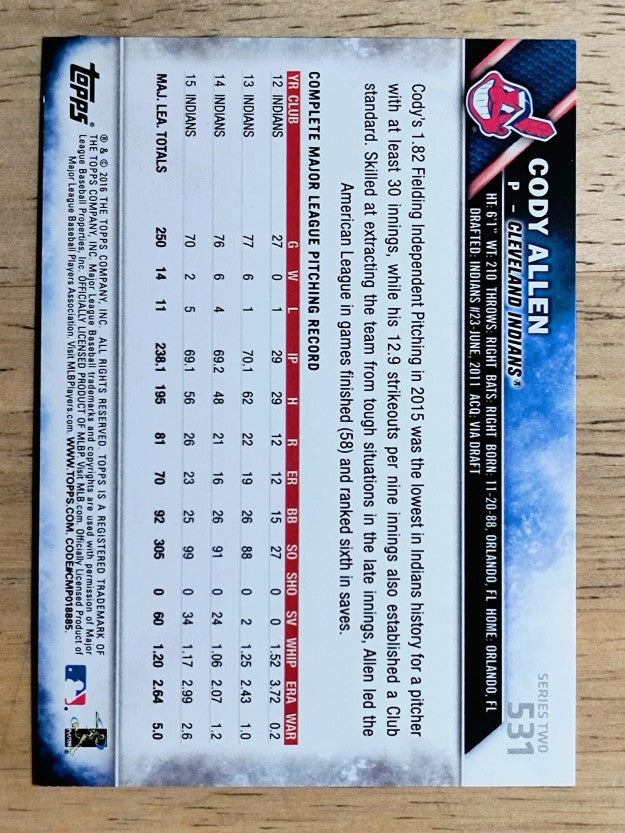 2016 Topps #531 Cody Allen