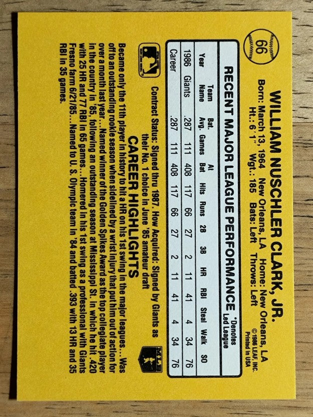 1987 Donruss #66 Will Clark RC
