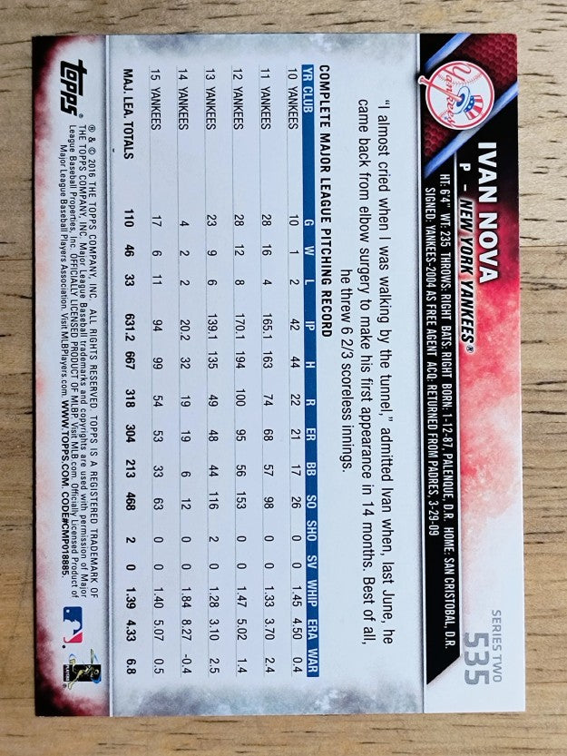 2016 Topps #535 Ivan Nova