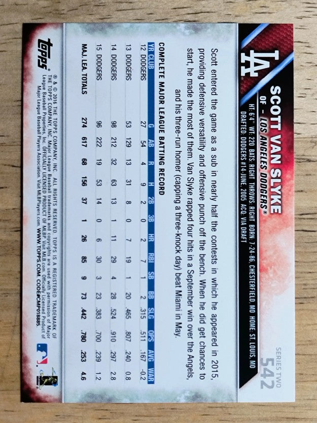 2016 Topps #542A Scott Van Slyke