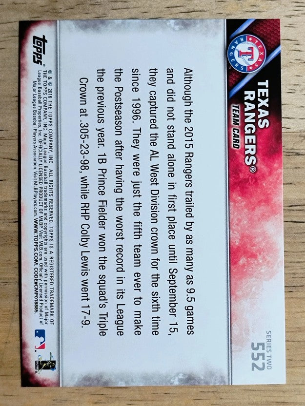 2016 Topps #552 Texas Rangers