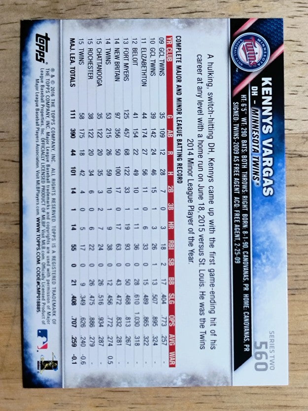 2016 Topps #560 Kennys Vargas
