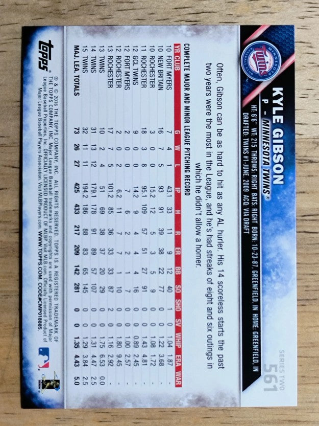 2016 Topps #561 Kyle Gibson