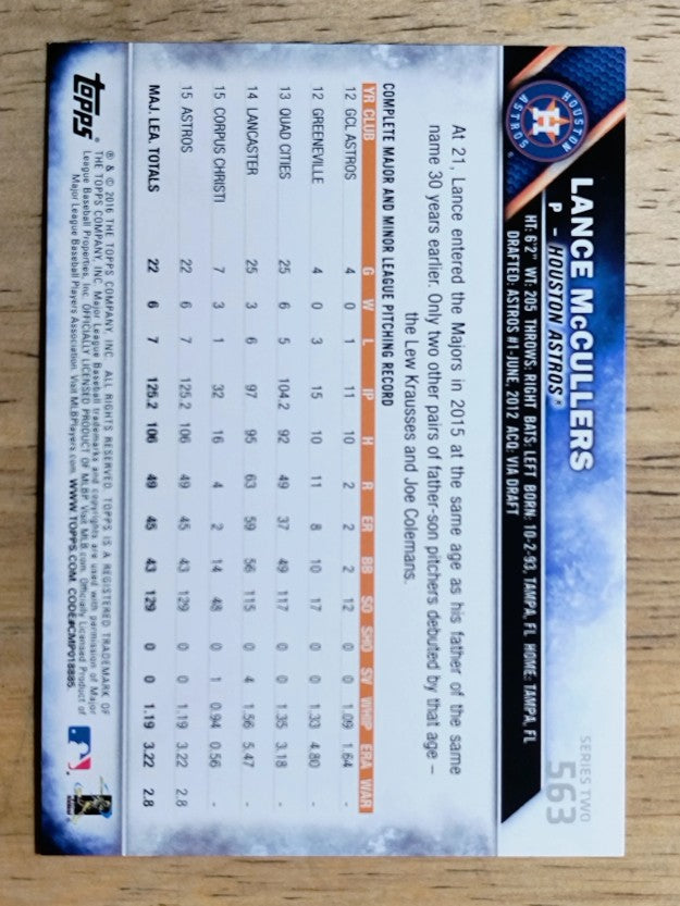 2016 Topps #563 Lance McCullers FS