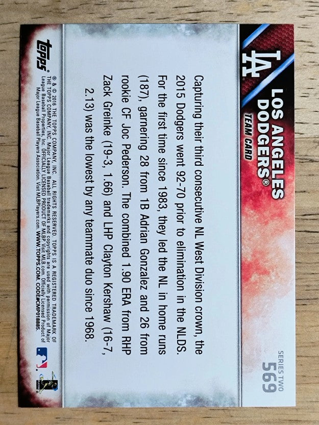 2016 Topps #569 Los Angeles Dodgers