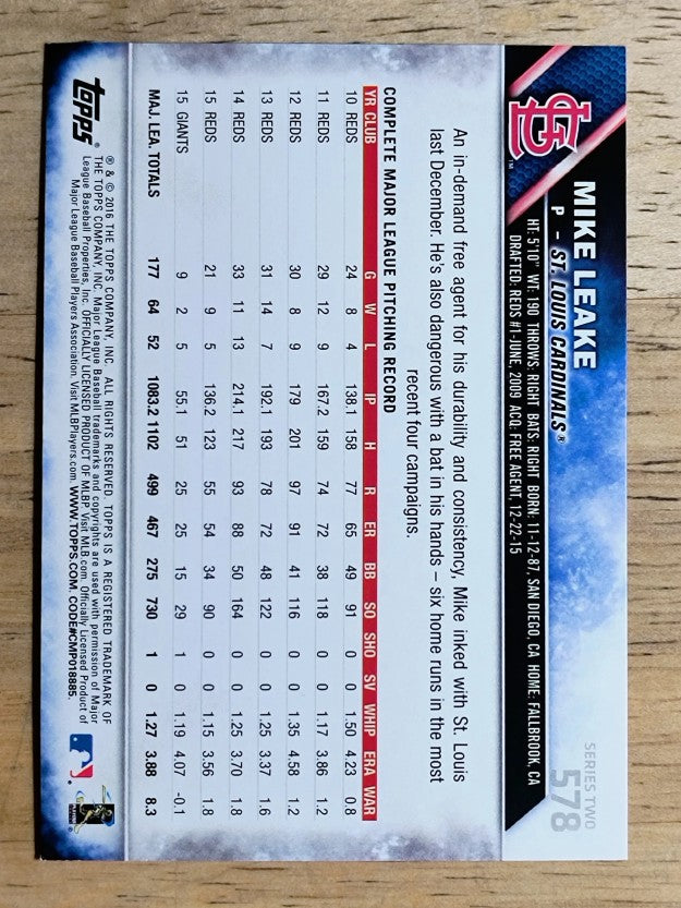 2016 Topps #578 Mike Leake