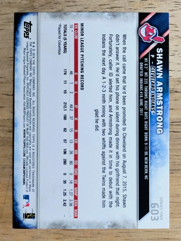 2016 Topps #603 Shawn Armstrong RC