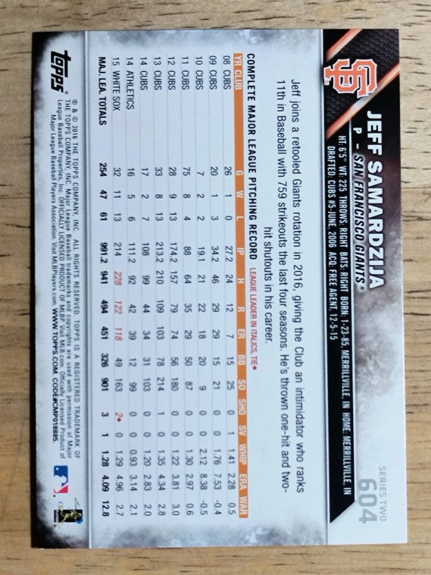 2016 Topps #604 Jeff Samardzija