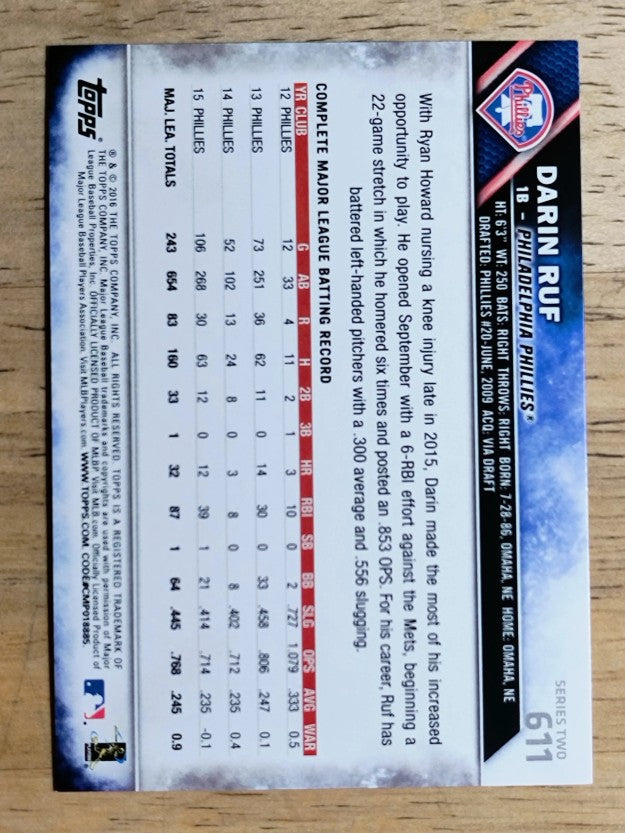 2016 Topps #611 Darin Ruf