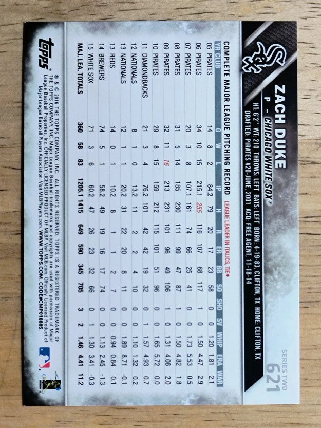 2016 Topps #621 Zach Duke