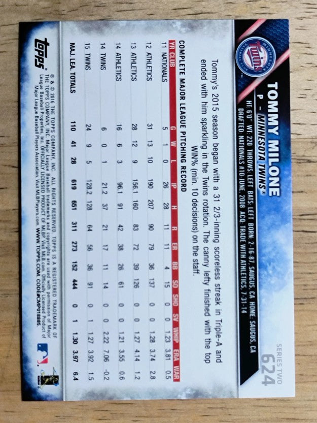 2016 Topps #624 Tommy Milone