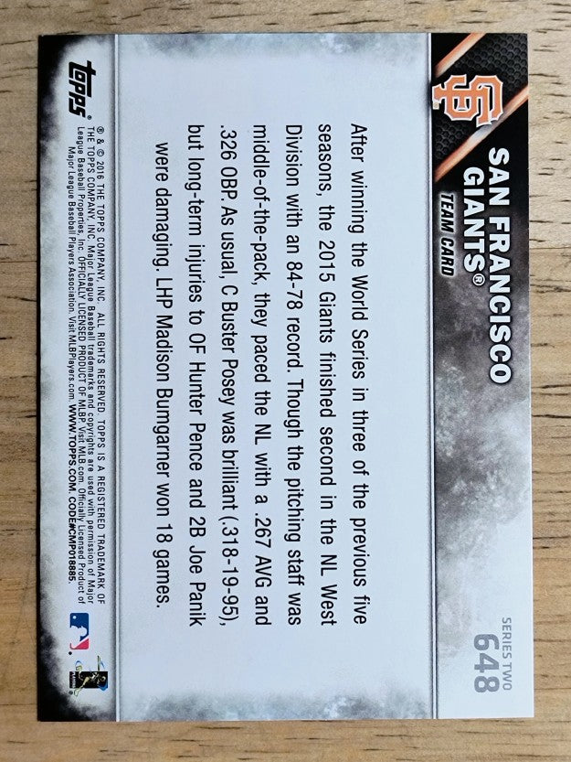 2016 Topps #648 San Francisco Giants