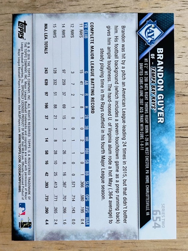 2016 Topps #654 Brandon Guyer
