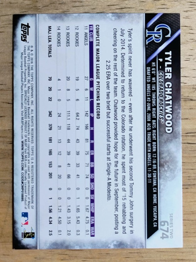 2016 Topps #674 Tyler Chatwood