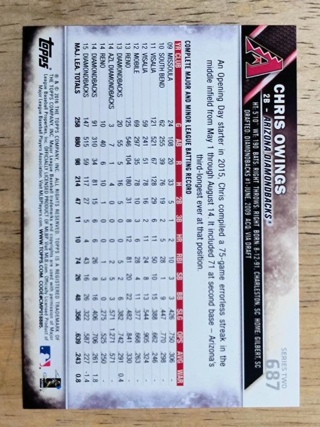 2016 Topps #687 Chris Owings