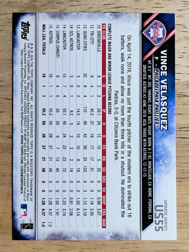 2016 Topps Update #US55 Vince Velasquez