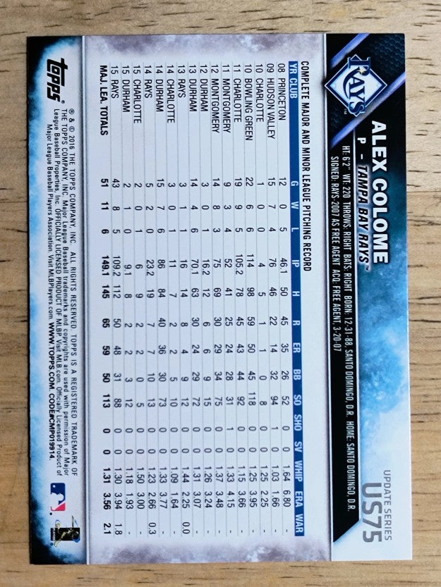 2016 Topps Update #US75 Alex Colome