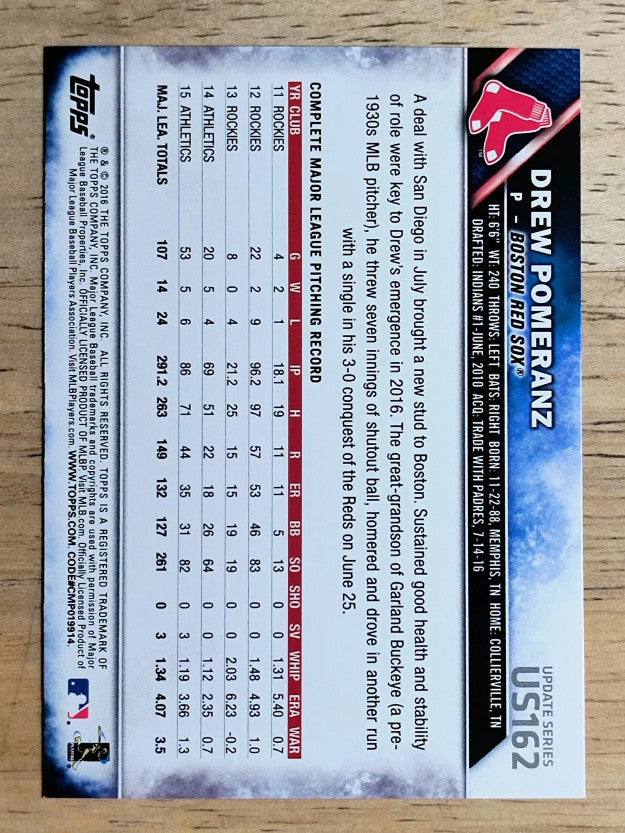 2016 Topps Update #US162 Drew Pomeranz