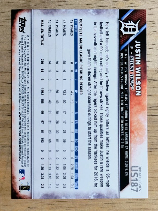 2016 Topps Update #US187 Justin Wilson