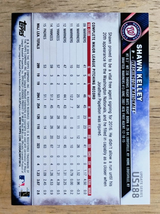 2016 Topps Update #US188 Shawn Kelley
