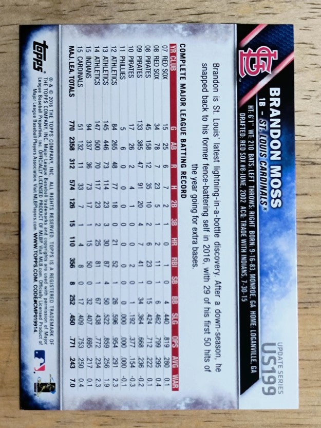 2016 Topps Update #US199 Brandon Moss
